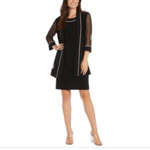 R & M Richards Petite Rhinestone-Trim Jacket & Sheath Dress - Black